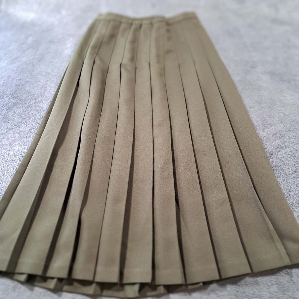 Womens Green Pleated Maxi Skirt Size 10 Casual Elastic Waist Pull on
